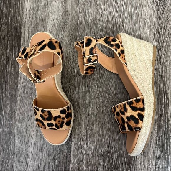 New J Crew Leopard Calfhair Wedge Espadrilles NWOT Size 7,5 - Picture 3 of 9